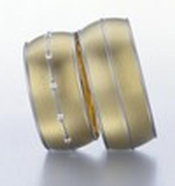 SATIN FINISH WIDE WEDDING RING YELLOW WITH WHITE EDGES 95MM - RING ON RIGHT